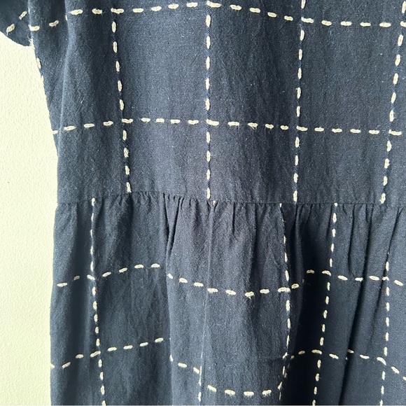 Navy and ivory windowpane grid print midi knee length dress - Picture 7 of 12